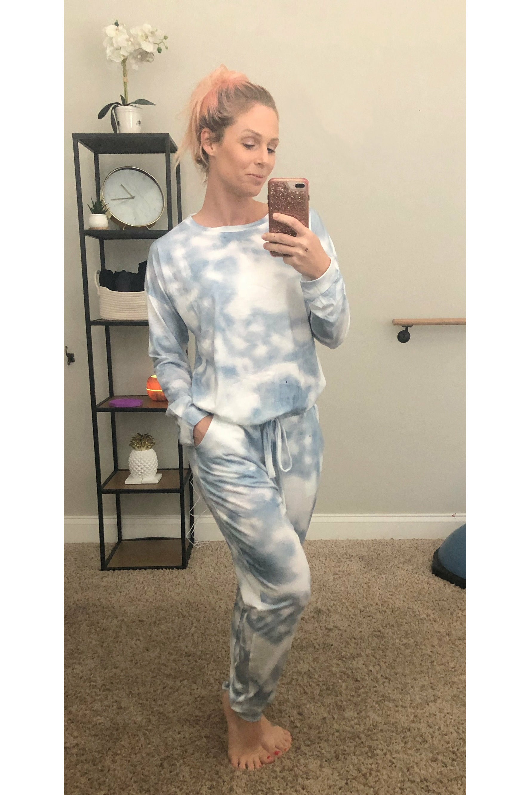 Grey Tie Dye Long Sleeves Jogger Set